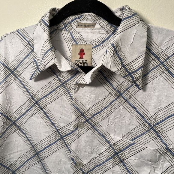 FRIED WATER Vintage Textured Crinkle Western Long Sleeve No Iron Button Down- M - Picture 4 of 9